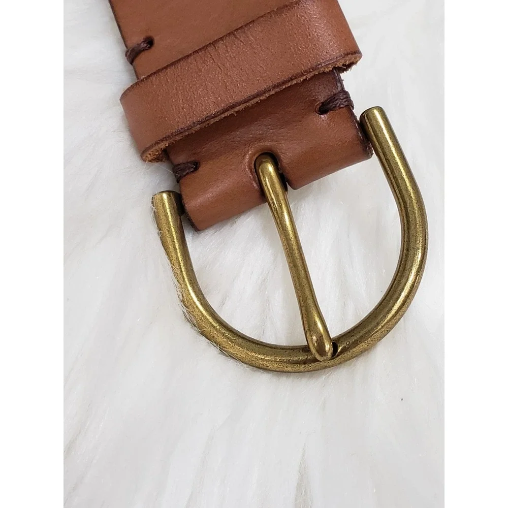 SMALL AMERICAN EAGLE Smooth Genuine Leather BROWN BELT Brass PREP MINIMALIST